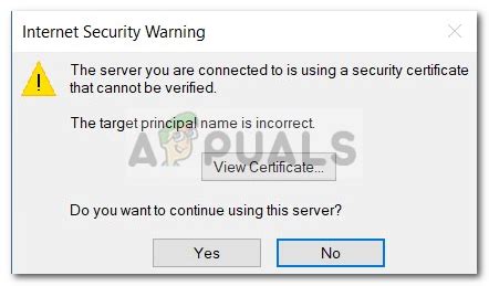 bağlandığınız sunucu doğrulanamayan bir güvenlik sertifikası kullanıyor